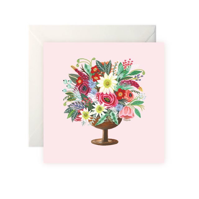 Vase Bouquet Pink Greetings Card by Helen Magee Hairy Fruit Art